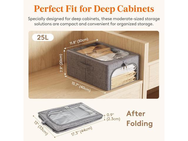 Lifewit Clothes Storage Bins with Metal Frame 3 Pack, Fabric Stackable Storage Bags with Lids, Zipper, Foldable Clost Organizers Containers for...