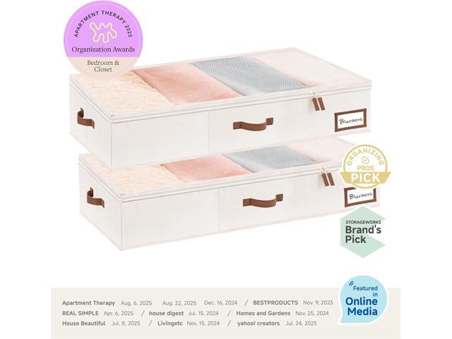 StorageWorks Large Under Bed Storage Containers with Handles and Label Holder, 2 Pack Ultra-thick Fabric Underbed Bins, Closet Organizer for...