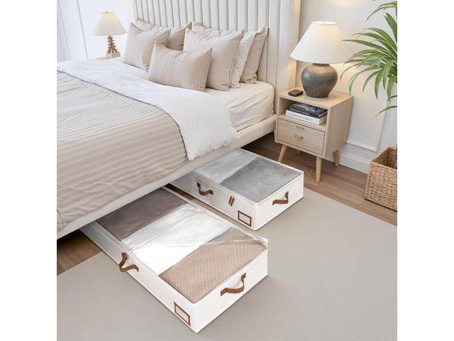 StorageWorks Large Under Bed Storage Containers with Handles and Label Holder, 2 Pack Ultra-thick Fabric Underbed Bins, Closet Organizer for...