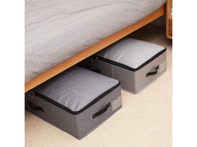 AMJ Foldable Under Bed Storage Basket Container [2 Pack] with Durable Fabric for Clothes, Shoes,Toys, Blanket, Comforter Organizers Bins, Black Grey