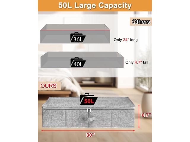 Under Bed Storage, 2 Pack Underbed Storage Container Bags With Lid, Foldable Sturdy Clothes Storage Drawer Organizer W/ 3 Handles, Ultra Thick...
