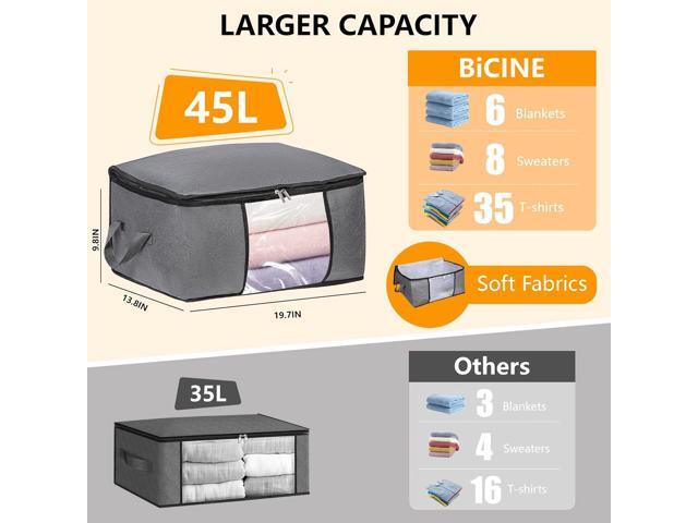 3 Pack Clothes Storage Bags with Zipper, 45L Foldable Blanket Storage Box with Clear Window Sturdy Handles for Closet, Dorm, Pillows, Bedding,...