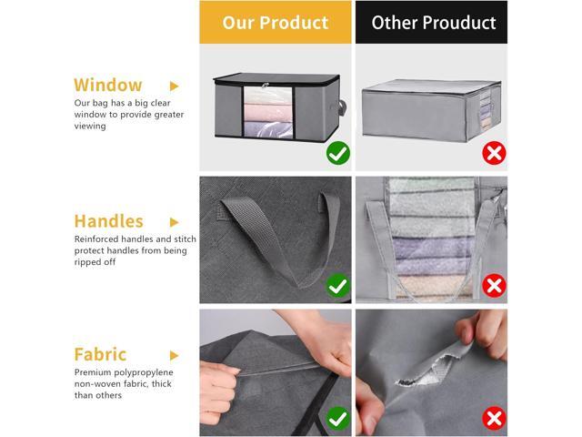 3 Pack Clothes Storage Bags with Zipper, 45L Foldable Blanket Storage Box with Clear Window Sturdy Handles for Closet, Dorm, Pillows, Bedding,...