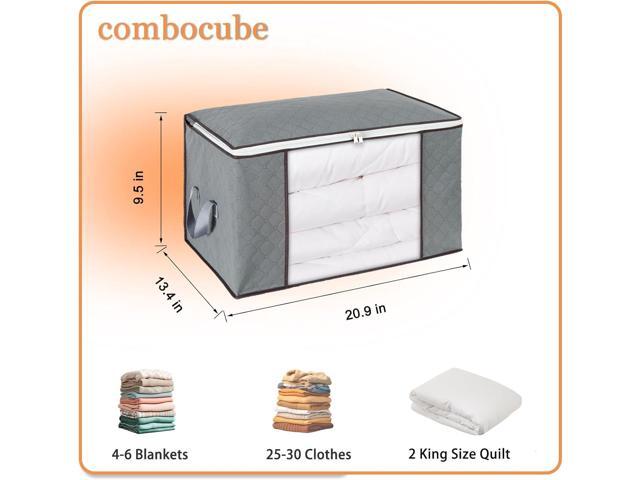 combocube 3 Pack Closet Organizers and Storage Containers, Clothes Storage Bins, Storage Bags with Large Clear Window & Handles for King Comforter,...
