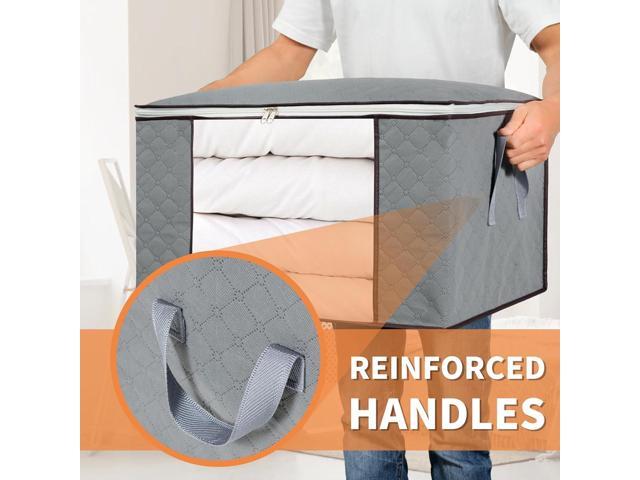 combocube 3 Pack Closet Organizers and Storage Containers, Clothes Storage Bins, Storage Bags with Large Clear Window & Handles for King Comforter,...