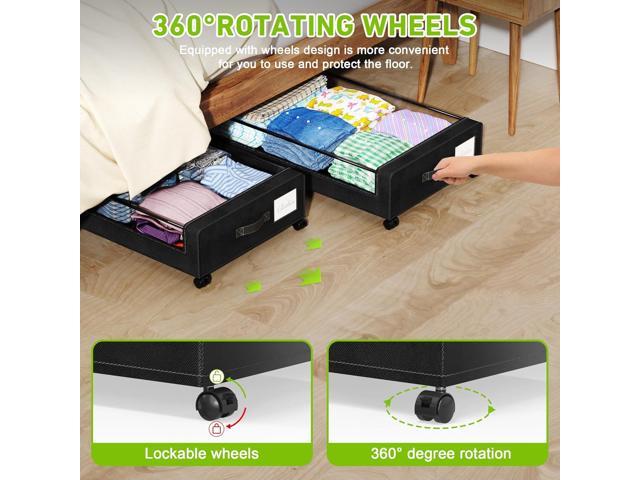 Under Bed Storage with Wheels, XXL 60L Under the Bed Storage Bins, Underbed Storage Containers with Lids & Label, Rolling Metal Drawer for Shoes,...