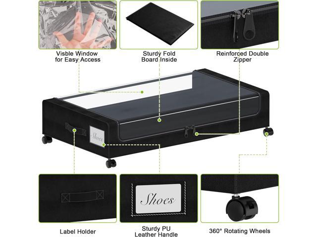 Under Bed Storage with Wheels, XXL 60L Under the Bed Storage Bins, Underbed Storage Containers with Lids & Label, Rolling Metal Drawer for Shoes,...
