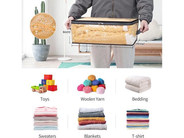 Fixwal 4pcs Clear Storage Bags for Clothes with Zipper, 35L/9.5Gal Small Plastic Closet Organizers for Blankets Sweaters Bed Sheets Comforters Toys
