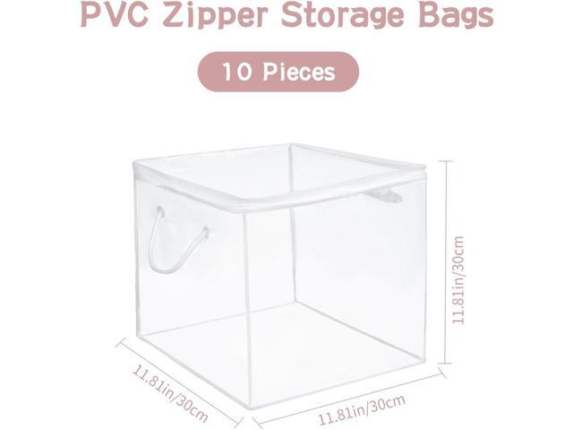 10-Pack Clear Zippered Storage Bags with Handles, Two-Way Zipper Foldable Closet Organizer, Bed Sheet Organizer, Plastic Storage Bin for Clothes,...