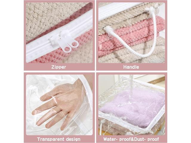 10-Pack Clear Zippered Storage Bags with Handles, Two-Way Zipper Foldable Closet Organizer, Bed Sheet Organizer, Plastic Storage Bin for Clothes,...