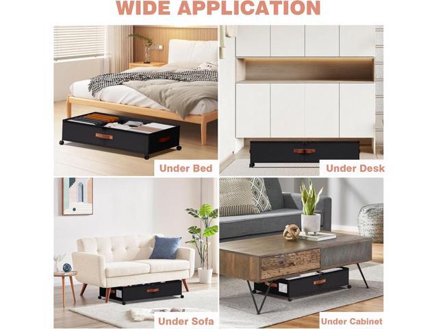 Under Bed Storage with Wheels - Rolling Underbed Containers with PVC Clear Lid & Dividers, 600D Oxford Fabric, PU Leather Handles, Adjustable Magic...