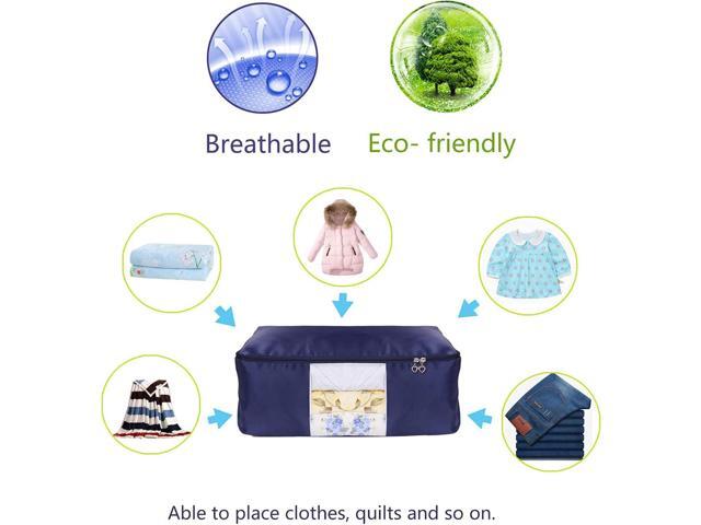 Comforter Storage Bags Pack of 2,Pillow Beddings/Blanket Clothes Organizer Storage Containers with Zippers,Breathable and Moistureproof(Navy blue...