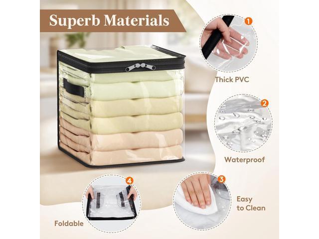 Lifewit 4 Pack Clear Clothes Storage Bags, 11 Inch Clear Cube Storage Bins, 18L Vinyl Foldable Moving Bags with Zipper, Storage Container for...