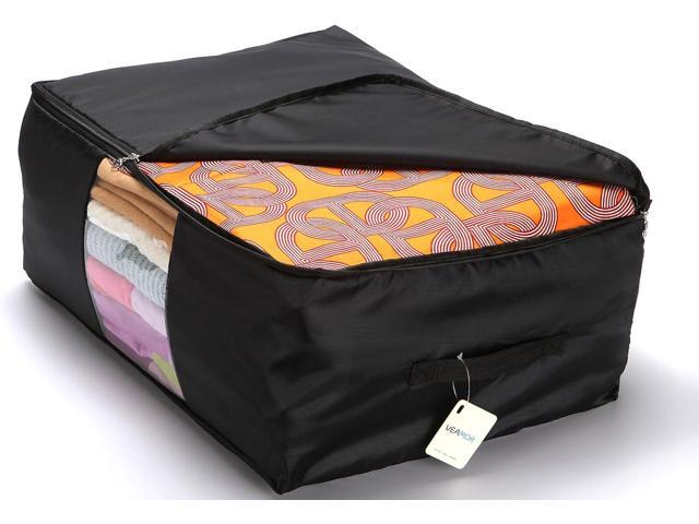 Comforter Storage Bags Pack of 2,Pillow Beddings/Blanket Clothes Organizer Storage Containers with Zippers,Breathable and Moistureproof(Black,2pcs)