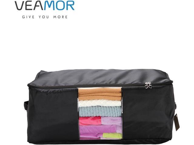 Comforter Storage Bags Pack of 2,Pillow Beddings/Blanket Clothes Organizer Storage Containers with Zippers,Breathable and Moistureproof(Black,2pcs)