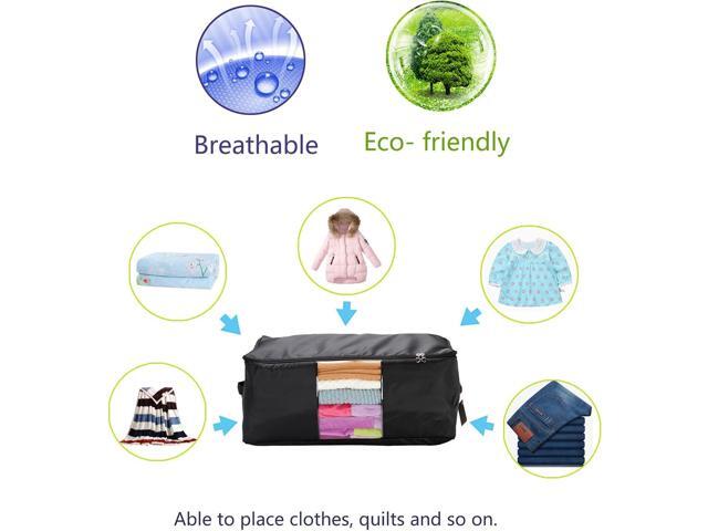 Comforter Storage Bags Pack of 2,Pillow Beddings/Blanket Clothes Organizer Storage Containers with Zippers,Breathable and Moistureproof(Black,2pcs)