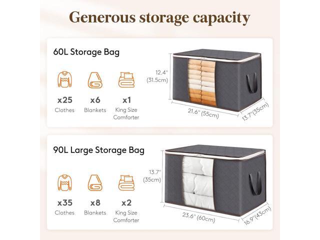 Lifewit 6 Pack Clothes Storage Bins with Lids, Foldable Blanket Storage Bags with Zippers, Clear Window and Reinforced Handles, Closet and...