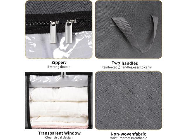 3 Pack Clothes Storage Bags with Zipper, 45L Foldable Blanket Storage Box with Clear Window Sturdy Handles for Closet, Dorm, Pillows, Bedding,...