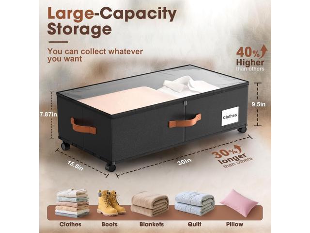Under Bed Storage Containers with Wheels, 9.5 inches Higher Underbed Shoes Blankets Clothes Toy Storage Drawers for College Dorms Bedrooms Nursery...