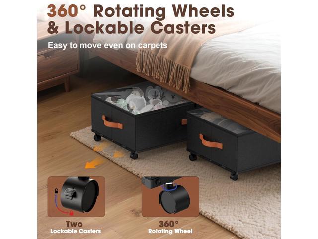 Under Bed Storage Containers with Wheels, 9.5 inches Higher Underbed Shoes Blankets Clothes Toy Storage Drawers for College Dorms Bedrooms Nursery...