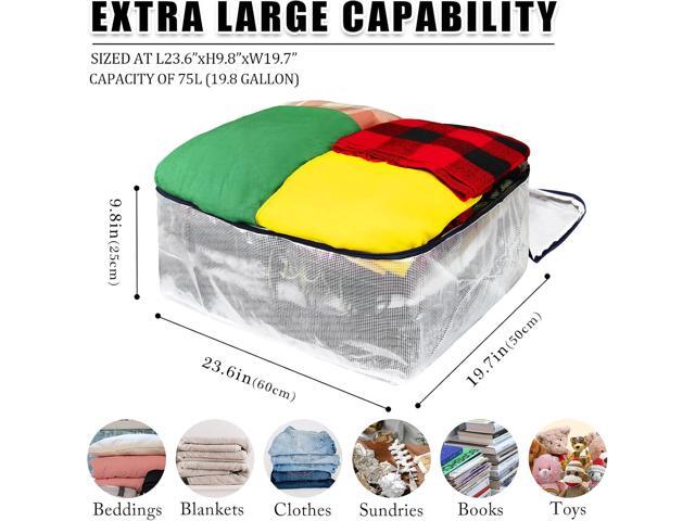 Clear Storage Bags with Zipper, 75L Extra Large Capacity - Closet, Underbed Storage Organizer for Clothes, Bedding, Comforter, Toys, Pillow &...