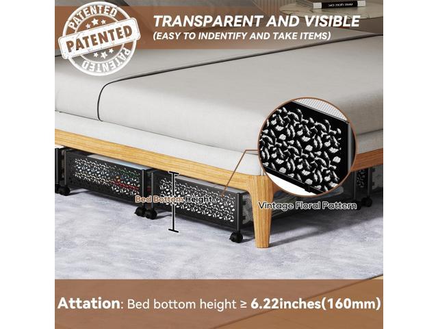 Under Bed Storage Containers with Wheels, Under Bed Shoe Storage Organizer Drawer, Tool-free Assembly Metal Storage Containers for Bedroom Clothes...