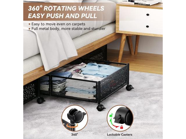 Under Bed Storage Containers with Wheels, Under Bed Shoe Storage Organizer Drawer, Tool-free Assembly Metal Storage Containers for Bedroom Clothes...
