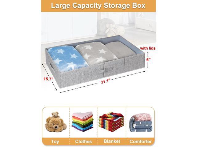 punemi Under Bed Storage With Lids, 2 Pack Large Underbed Storage Containers Clothes W/ 3 Handles, Foldable Low Profile Stackable Drawer Organizer...