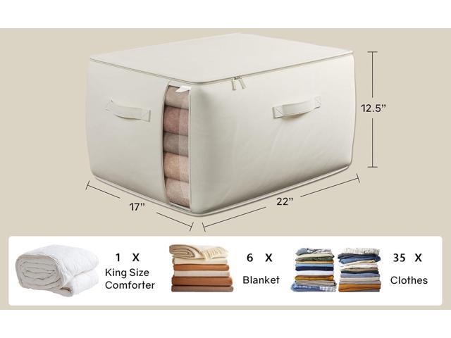 Large Canvas Clothes Storage Bags with Thick Handles and Clear Window, Foldable Cotton Linen Closet Organizer for Clothing, Blankets and Bedding,...