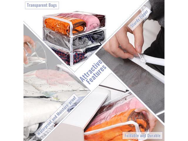 6 Packs Clear Zippered Storage Bags Sweater Moth Bags Plastic Storage for Blankets Clothes Bed Sheet Organizer with Zipper for Closet Linen Sweater...