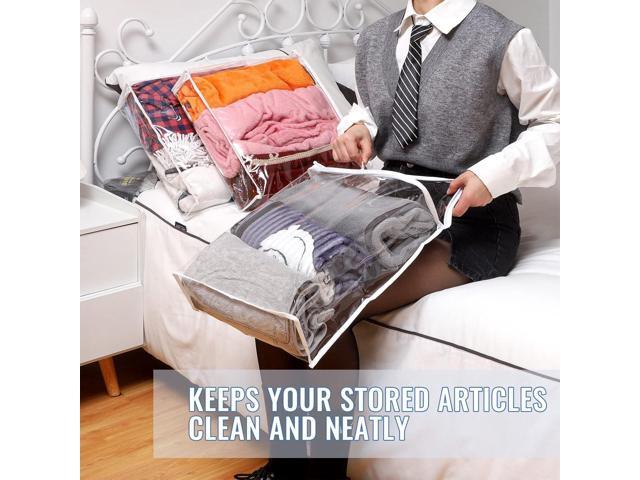 6 Packs Clear Zippered Storage Bags Sweater Moth Bags Plastic Storage for Blankets Clothes Bed Sheet Organizer with Zipper for Closet Linen Sweater...