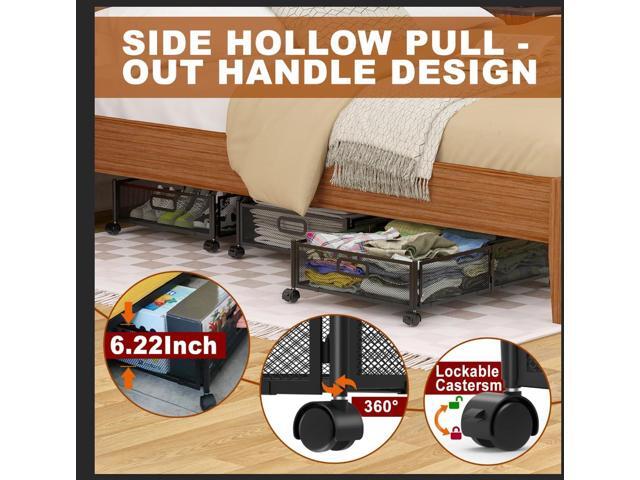 Under Bed Storage Containers,2 Pack Foldable Underbed Storage Containers with Handles and Wheels,Folding Bed Shoes Clothes Organizer,Easy Assembly...