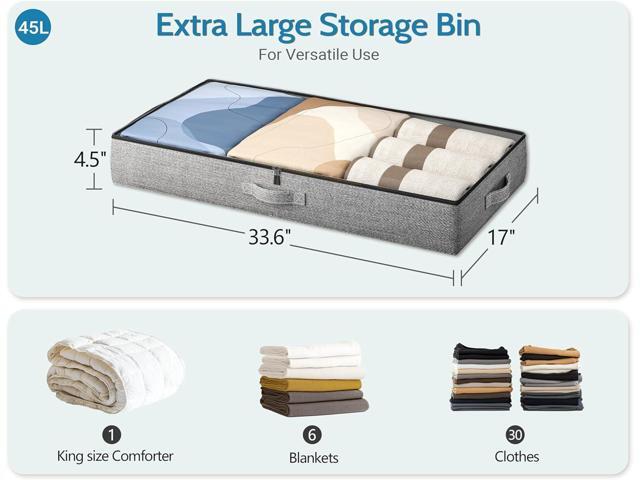 2-Pack Under Bed Storage Containers, 4.5 Inches Tall Low Profile Underbed Clothes Storage Organizer Bin with Sturdy Sidewalls/Bottom, Underbed...
