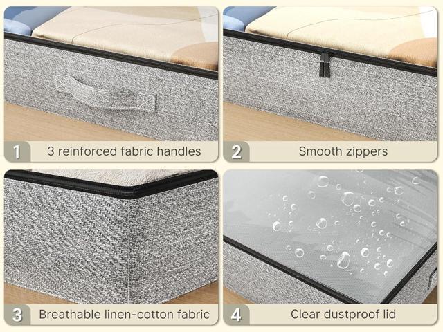 2-Pack Under Bed Storage Containers, 4.5 Inches Tall Low Profile Underbed Clothes Storage Organizer Bin with Sturdy Sidewalls/Bottom, Underbed...
