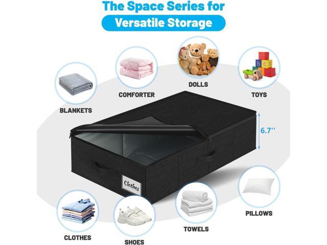Under Bed Storage Container Bins 2 Pack, Low Profile Foldable Underbed Clothes Storage Organizer W/ Ultra Thick Fabric and Sturdy Bottom/Sides,...