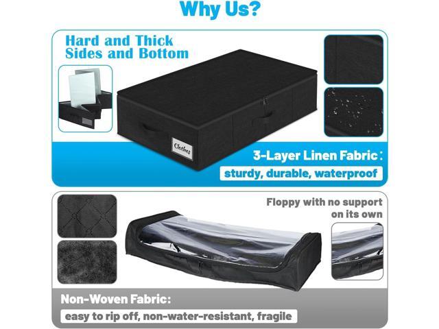 Under Bed Storage Container Bins 2 Pack, Low Profile Foldable Underbed Clothes Storage Organizer W/ Ultra Thick Fabric and Sturdy Bottom/Sides,...
