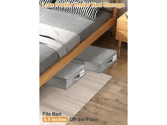 punemi Under Bed Storage Containers, 2 Pack 4.5 Inch Tall Low Profile Underbed Clothes Storage Organizer Bin with Sturdy Side & Bottom Support, Use...