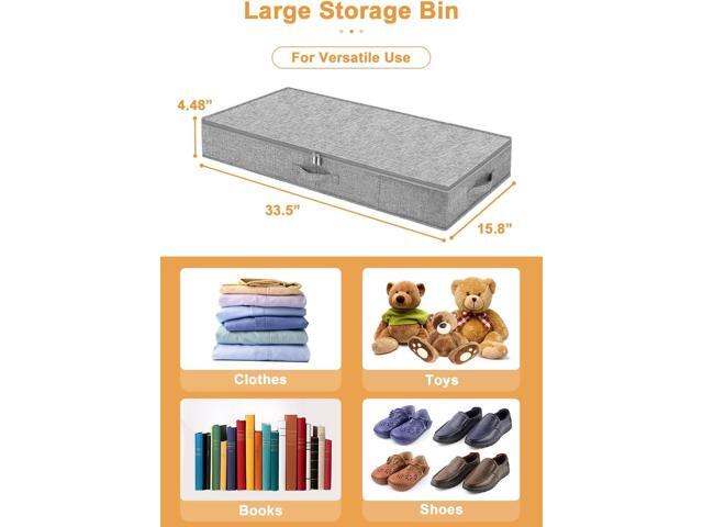 punemi Under Bed Storage Containers, 2 Pack 4.5 Inch Tall Low Profile Underbed Clothes Storage Organizer Bin with Sturdy Side & Bottom Support, Use...