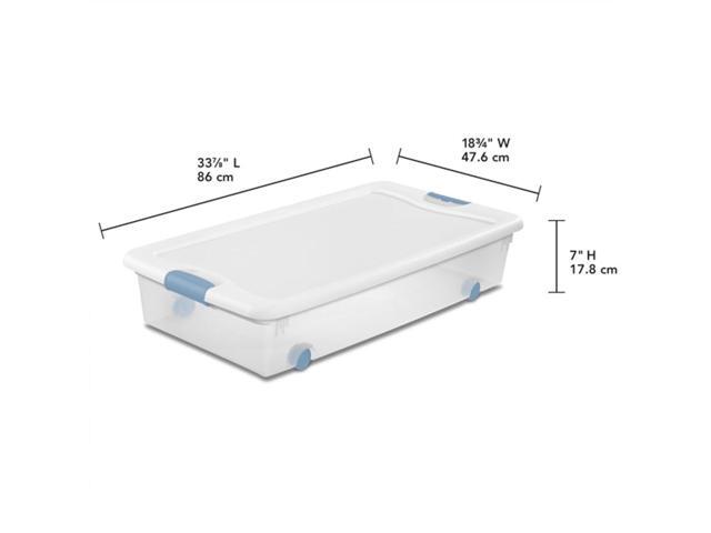 Sterilite 56 Qt Wheeled Latching Storage Box, Stackable Bin with Latch Lid, Plastic Container to Organize Shoes Underbed, Clear with White Lid, 4-Pack