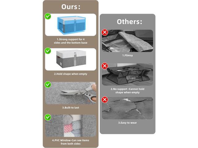 Reinforced LARGE Blanket Storage Baskets with Lids, 2 Packs Stackable Comforter Storage Bag with Clear Window & Handles, Clothes Organizer for...