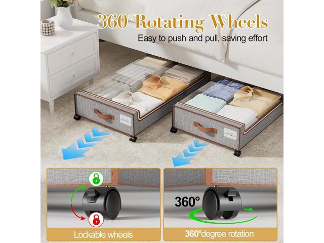 Yecaye Under Bed Storage with Wheels, 2 Pack Under Bed Storage Bins with Clear Lids & Label, XXL Large Lapacity Rolling Under Bed Drawers for...
