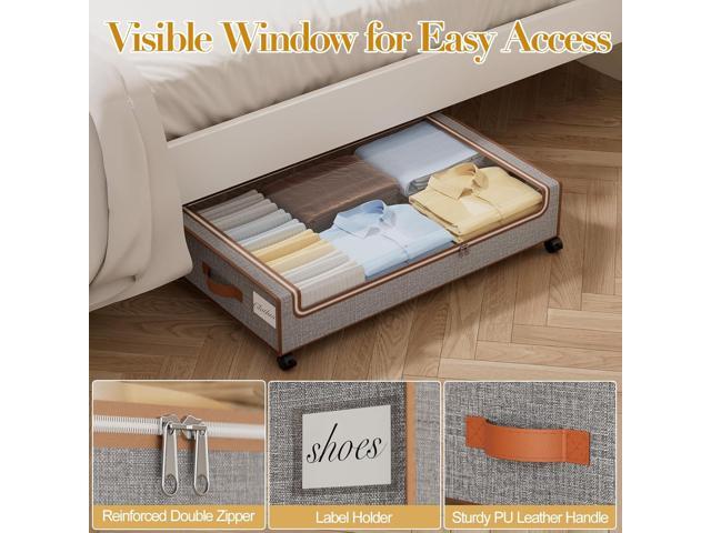 Yecaye Under Bed Storage with Wheels, 2 Pack Under Bed Storage Bins with Clear Lids & Label, XXL Large Lapacity Rolling Under Bed Drawers for...