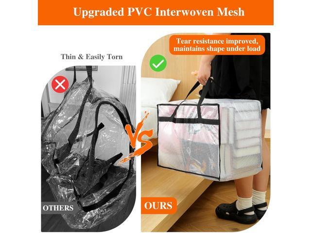 Vieshful 3 Pack 60L Clear Clothes Storage Bags with Zipper and Handles, Large Plastic Organizers for Comforter Clothes Bedding Blankets Duvets...