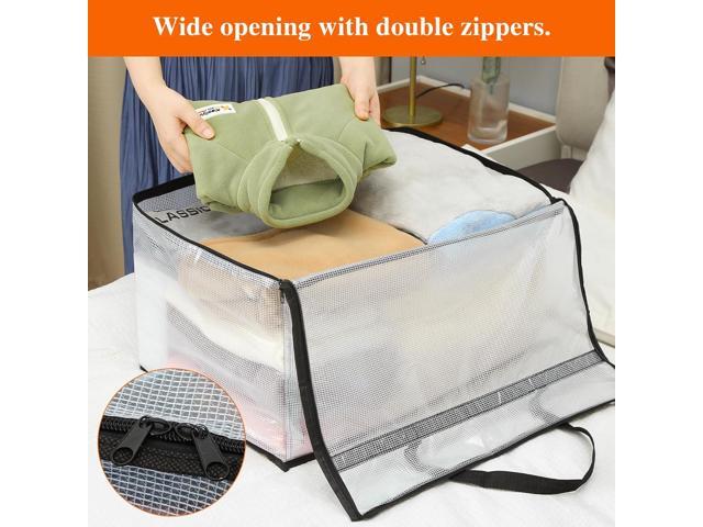 Vieshful 3 Pack 60L Clear Clothes Storage Bags with Zipper and Handles, Large Plastic Organizers for Comforter Clothes Bedding Blankets Duvets...