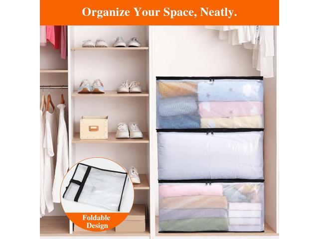Vieshful 3 Pack 60L Clear Clothes Storage Bags with Zipper and Handles, Large Plastic Organizers for Comforter Clothes Bedding Blankets Duvets...