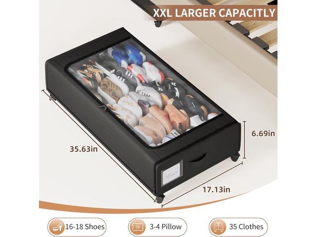 XXXXL Extra Long Under Bed Storage with Wheels,BIGGEST Size Available(66L) under the bed storage Organizer with Lid & Label,Rolling Under the bed...