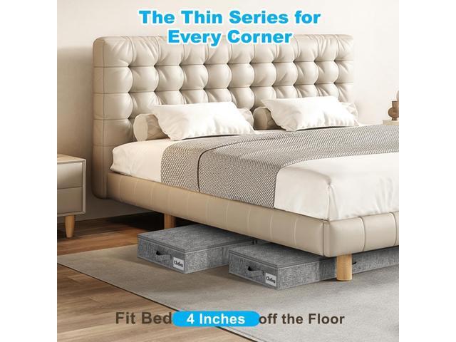 Under Bed Storage Container Bins 2 Pack, 4 Inch Thin Low Profile Underbed Clothes Storage Organizer for Dorm & Home, Use for Blanket and Toy...