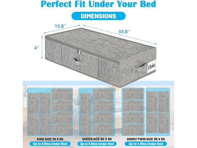 Under Bed Storage Container Bins 2 Pack, 4 Inch Thin Low Profile Underbed Clothes Storage Organizer for Dorm & Home, Use for Blanket and Toy...