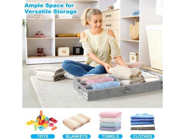 Under Bed Storage Container Bins 2 Pack, 4 Inch Thin Low Profile Underbed Clothes Storage Organizer for Dorm & Home, Use for Blanket and Toy...