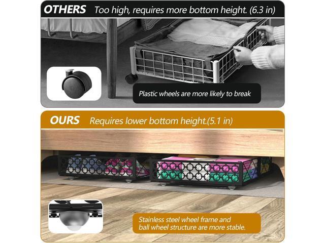 NADAMOO Under Bed Storage with Wheels, 2 Pack Rolling Under Bed Storage ContainersFoldable Metal Under the Bed Organizer Bins for Bedroom Clothes...